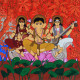 Laxmi Ganesha Saraswati (ART-3324-116600) - Handpainted Art Painting - 46in X 46in