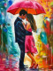 Love In Rain (ART-17782-116573) - Handpainted Art Painting - 19in X 25in