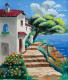 Blue Sea And Flowers (ART-16877-116537) - Handpainted Art Painting - 24in X 27in