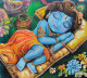 Sleeping Gopal (ART-7901-116786) - Handpainted Art Painting - 11in X 10in