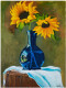 Sunflowers In Blue Vase (ART-17843-116906) - Handpainted Art Painting - 12in X 16in