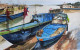 Blue Boat (ART-7901-116954) - Handpainted Art Painting - 22in X 14in