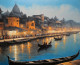 Banaras Ghat Painting (ART-3319-117070) - Handpainted Art Painting - 36in X 30in