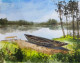 River Side Boat (ART-7901-117100) - Handpainted Art Painting - 14in X 11in