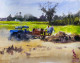 Indian Village Life (ART-7901-117098) - Handpainted Art Painting - 14in X 11in
