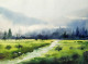 Himalayan Mountain Valley (ART-1232-117406) - Handpainted Art Painting - 13in X 10in
