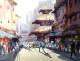 Morning Light Street In Kathmandu (ART-1232-117405) - Handpainted Art Painting - 14in X 11in