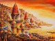 Golden Kashi: Nandi's Vigil & The Sacred Ganga At Banaras (ART-7456-117535) - Handpainted Art Painting - 40in X 30in