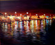 Beauty Of Night Reflections Varanasi Ghats (ART-1232-117612) - Handpainted Art Painting - 36in X 30in