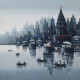 Nandi On Banaras Ghat (ART-7775-117595) - Handpainted Art Painting - 30in X 30in
