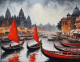 Banaras Ghat Painting (ART-3319-117646) - Handpainted Art Painting - 48in X 36in