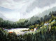 Cloudy Himalayan Mountain Valley (ART-1232-117661) - Handpainted Art Painting - 17in X 11in