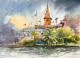 SHIV TEMPLE AT BHASKAR TALAB, VARANASI. (ART-8950-117836) - Handpainted Art Painting - 18in X 12in