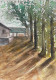 Sunlit Forest Path (ART-8841-117842) - Handpainted Art Painting - 8in X 11in