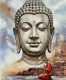 Lord Buddha With Monk (ART-3319-117911) - Handpainted Art Painting - 30in X 36in