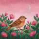 Moonlit Blossom Sparrow (PRT-8429-117903) - Canvas Art Print - 18in X 18in