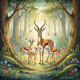 Graceful Meadow Guardians – Woodland Gazelle Family Watercolor Art (PRT-8429-118043) - Canvas Art Print - 24in X 24in