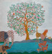 "Life In Green" Gond Painting (ART-17469-118249) - Handpainted Art Painting - 20in X 25in