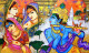 KRISHNA'S DIVINE MUSIC (ART-82-118174) - Handpainted Art Painting - 60in X 36in