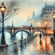 Whispers Along The Rainlit Seine (PRT-8429-118242) - Canvas Art Print - 24in X 24in