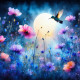 Moonlit Petals And The Quiet Flight (PRT-8429-118657) - Canvas Art Print - 18in X 18in