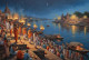 GANGA AARTI AT THE VARANASI GHAT (ART-3319-118854) - Handpainted Art Painting - 48in X 30in