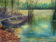 Serene River With Lonely Boat (ART-8841-118926) - Handpainted Art Painting - 18in X 14in