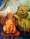 Cat With Vintage Telephone (ART-8538-118961) - Handpainted Art Painting - 22in X 30in
