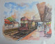 The Red Diesel (ART-8658-119296) - Handpainted Art Painting - 23in X 16in