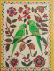 Parrots In Love Madhubani Painting (ART-17176-119303) - Handpainted Art Painting - 12in X 16in