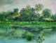 Serene Lakeside Trees (ART-8841-119150) - Handpainted Art Painting - 18in X 14in