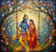 Vibrant Radha Krishna Acrylic Painting- Divine Couple On Floral Swing (ART-3319-119471) - Handpainted Art Painting - 36in X 30in
