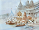 Banaras Ghat (ART-8904-119480) - Handpainted Art Painting - 14in X 11in