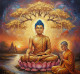 Lord Buddha With Monk (ART-3319-119482) - Handpainted Art Painting - 36in X 30in
