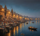 Banaras Ghat Painting (ART-3319-119473) - Handpainted Art Painting - 36in X 36in
