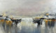 Minimalist Boat Landscape Painting | Original Handmade Contemporary Wall Art (ART-16885-119619) - Handpainted Art Painting - 60in X 36in