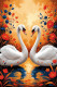 Eternal Embrace - Swan Couple At Sunset, Romantic Wall Art With Floral Reflections (PRT-16330-120032) - Canvas Art Print - 12in X 18in