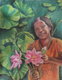 Lotus'girl" (ART-16757-120066) - Handpainted Art Painting - 22in X 28in