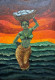 Saffron Tide Fisherwoman (ART-18220-120372) - Handpainted Art Painting - 11in X 16in