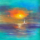 White Boat With Colorful Clouds (ART-3512-120315) - Handpainted Art Painting - 12in X 12in