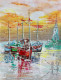 Sunset Reflections – Boats By The Lighthouse (PRT-17993-117968) - Canvas Art Print - 19in X 24in