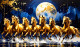 Golden Run In Moonlight: Seven Horses Of Fortune (PRT-17594-120688) - Canvas Art Print - 36in X 21in