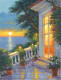 The Terrace Of Dreams | Coastal Balcony Sunset Art (ART-4815-120726) - Handpainted Art Painting - 9in X 12in