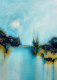 Atmospheric Blues Disrupted By Bold Earthy Textured (ART-8156-120875) - Handpainted Art Painting - 15in X 21in