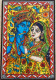 Eternal Love : Hand Painted Madhubani Of Radha Krishna (ART-18345-120927) - Handpainted Art Painting - 8in X 9in