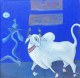 Sacred Stillness -Nandi 2 (ART-18331-120934) - Handpainted Art Painting - 18in X 18in