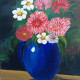 Midnight Dahlias: Cobalt Embrace (ART-17719-121047) - Handpainted Art Painting - 12in X 12in