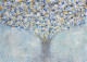 Blue White Textured Tree Abstract Canvas Wall Art (ART-8156-121221) - Handpainted Art Painting - 15in X 21in
