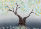 Modern Textured Tree Painting Gold And Teal Leaves Abstract Canvas Art (ART-8156-121247) - Handpainted Art Painting - 15in X 21in