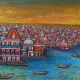 Golden Varanasi (ART-8439-121158) - Handpainted Art Painting - 24in X 24in